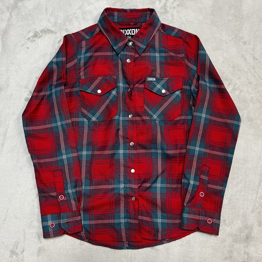 Dixxon Flannel Co Women Small Red Green Plaid Jingle My Bells Holiday Shirt